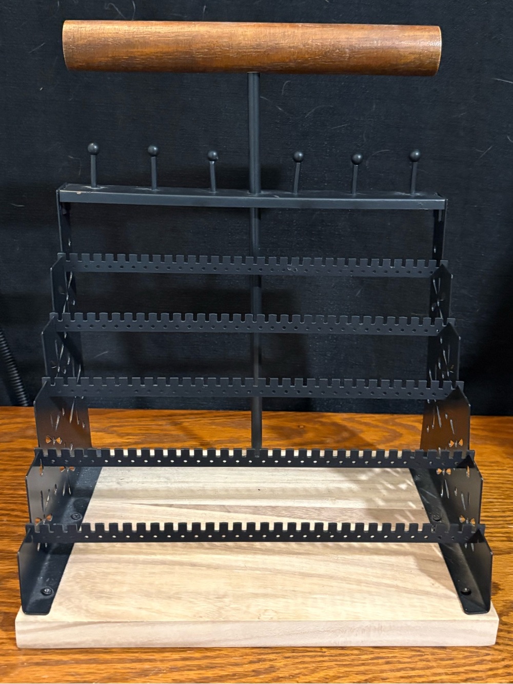Wood & Black Metal Jewelry Organizer Stand - Multi-Tier Jewelry Display